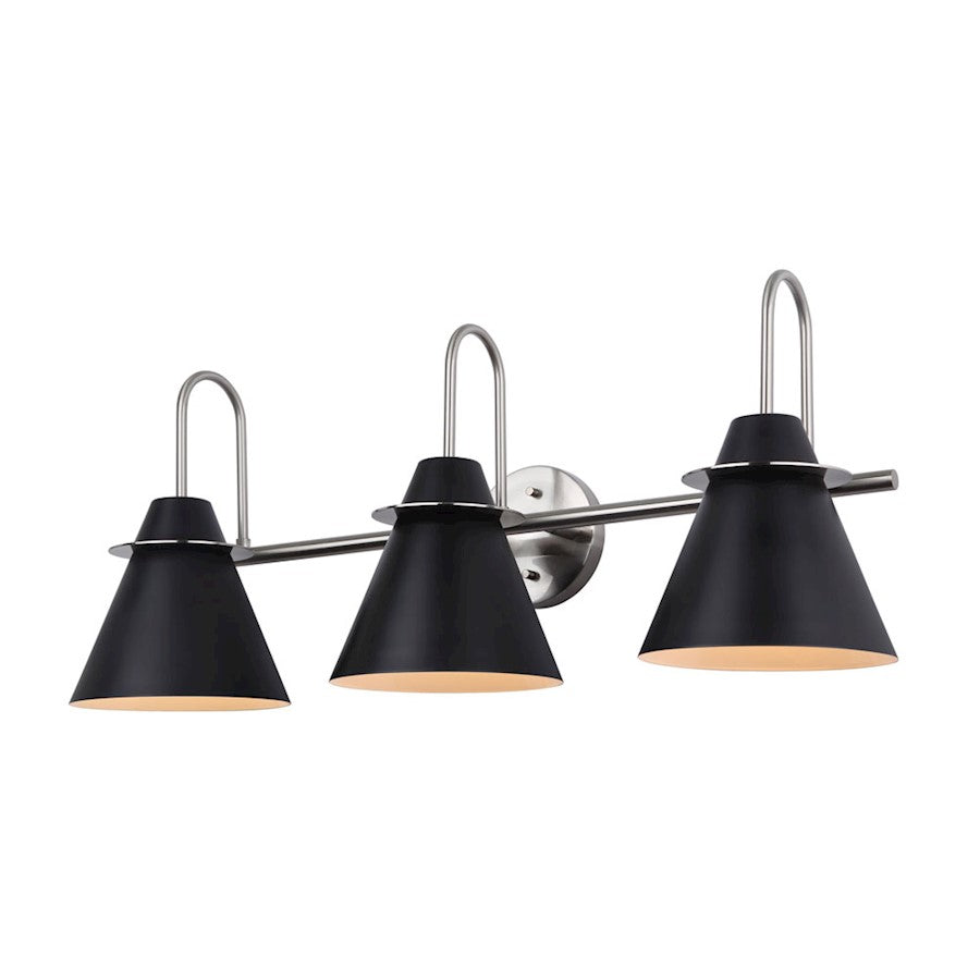 Canarm Talia 28in 3-Light Vanity | Brushed Nickel and Matte Black Metal Shade | Bathroom Vanity Light | 28 x 9 x 11.75 in | Model IVL1076A03BKN