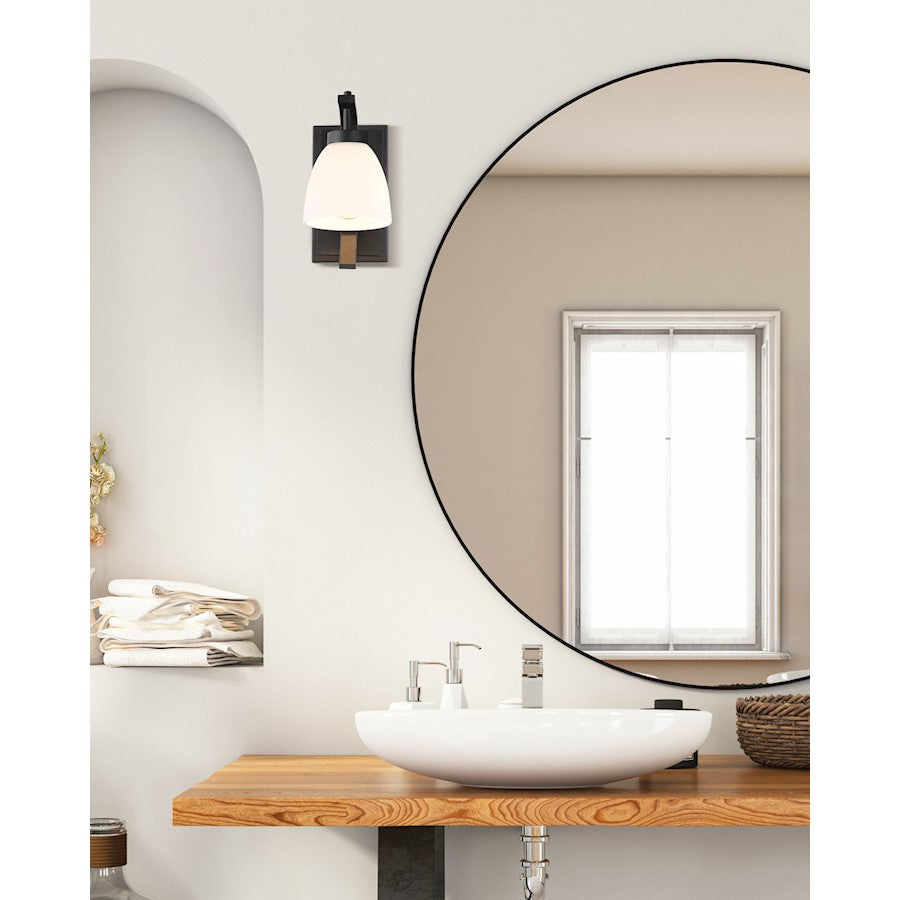 Canarm Mack 5in 1-Light Wall Sconce | Matte Black and Opal Glass Shade | Bathroom & Hallway Accent Light | 5 x 7 x 10.5 in | Model IVL1077A01BK