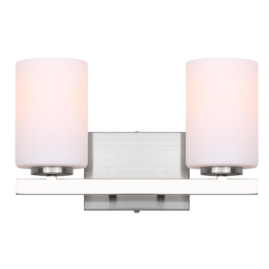 Canarm Jae 14in 2-Light Vanity Light | Modern Brushed Nickel and Flat Opal Glass | Bathroom & Powder Room | 14 x 6 x 8 in | Model IVL1093A02BN
