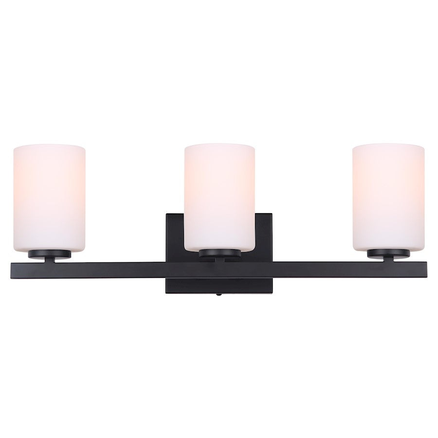 Canarm Jae 23in 3-Light Vanity Light | Modern Matte Black and Flat Opal Glass | Bathroom & Powder Room | 23 x 6 x 8 in | Model IVL1093A03BK