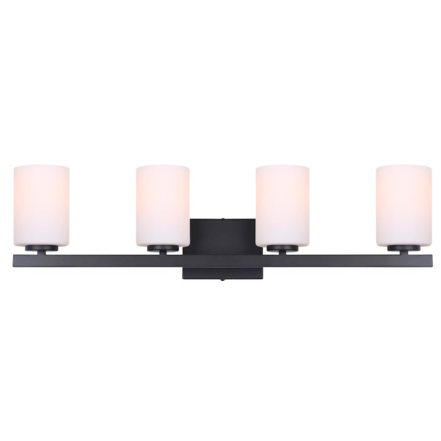 Canarm Jae 31in 4-Light Vanity | Modern Matte Black and Flat Opal Glass | Bathroom & Powder Room | 31 x 6 x 8 in | Model IVL1093A04BK