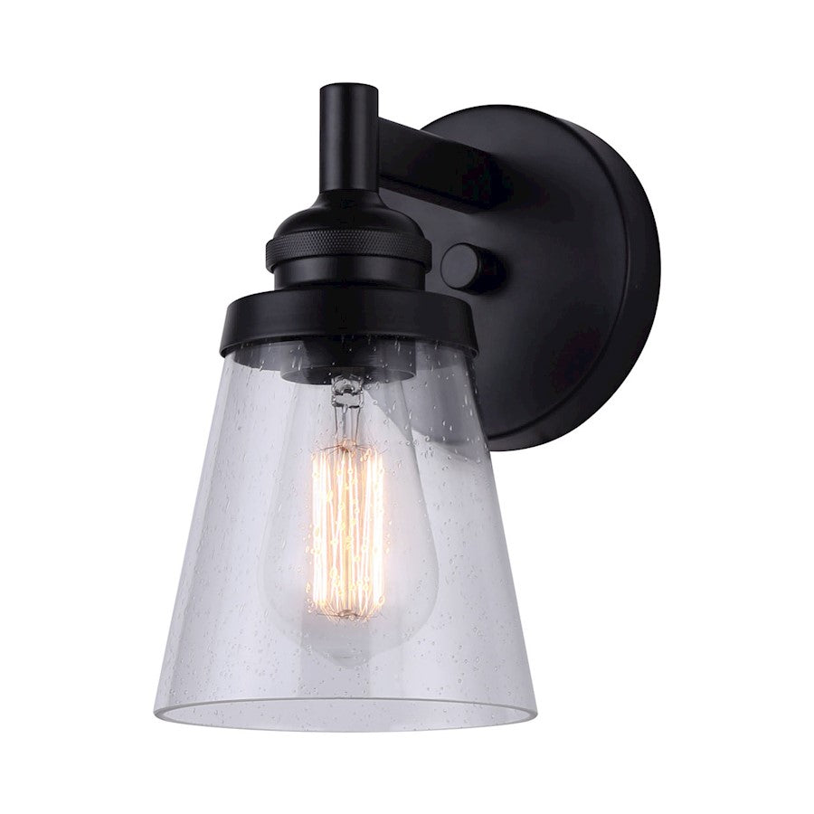 Canarm Declan 9in 1-Light Wall Sconce | Modern Matte Black and Seeded Glass | Bathroom & Hallway Accent | 5 x 7 x 9 in | Model IVL1097A01BK