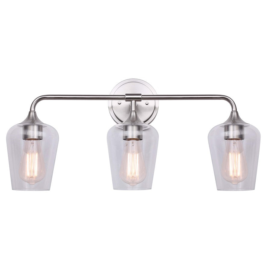 Canarm Conall 24in 3-Light Vanity Light | Brushed Nickel and Clear Glass | Bathroom & Powder Room | 24 x 7 x 11 in | Model IVL1102A03BN