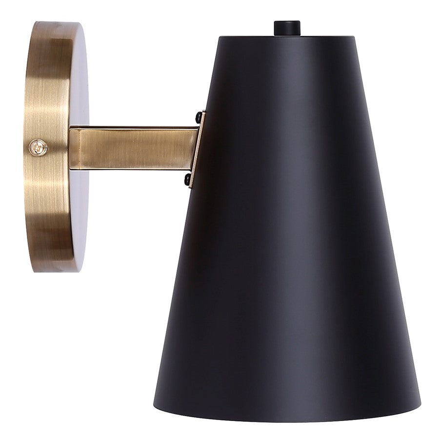 Canarm Harken 1-Light Wall Sconce | Matte Black and Gold Metal | Bathroom & Powder Room | 5.38 x 7.75 x 7.75 in | Model IVL1145A01BKG
