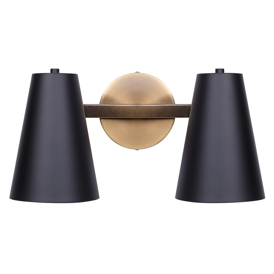 Canarm Harken 15.5in 2-Light Vanity | Matte Black and Gold Metal | Bathroom & Powder Room | 15.5 x 7.75 x 7.75 in | Model IVL1145A02BKG