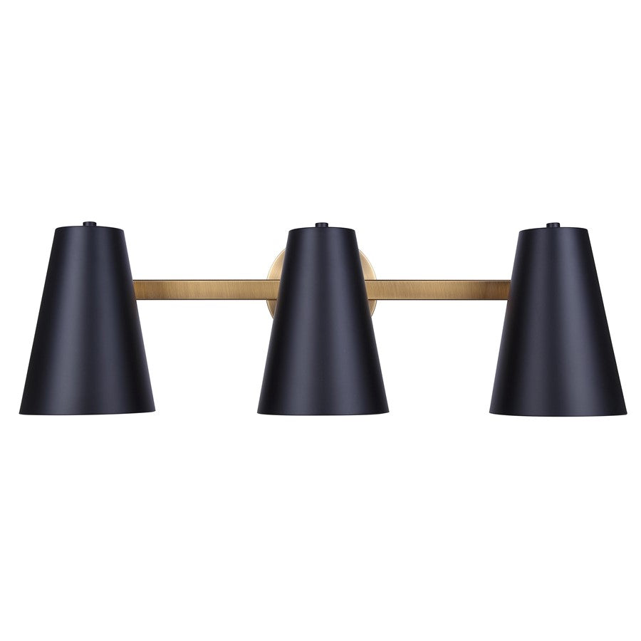 Canarm Harken 24.5in 3-Light Vanity Light | Modern Matte Black and Gold Metal | Bathroom & Powder Room | 24.5 x 7.75 x 8.25 in | Model IVL1145A03BKG