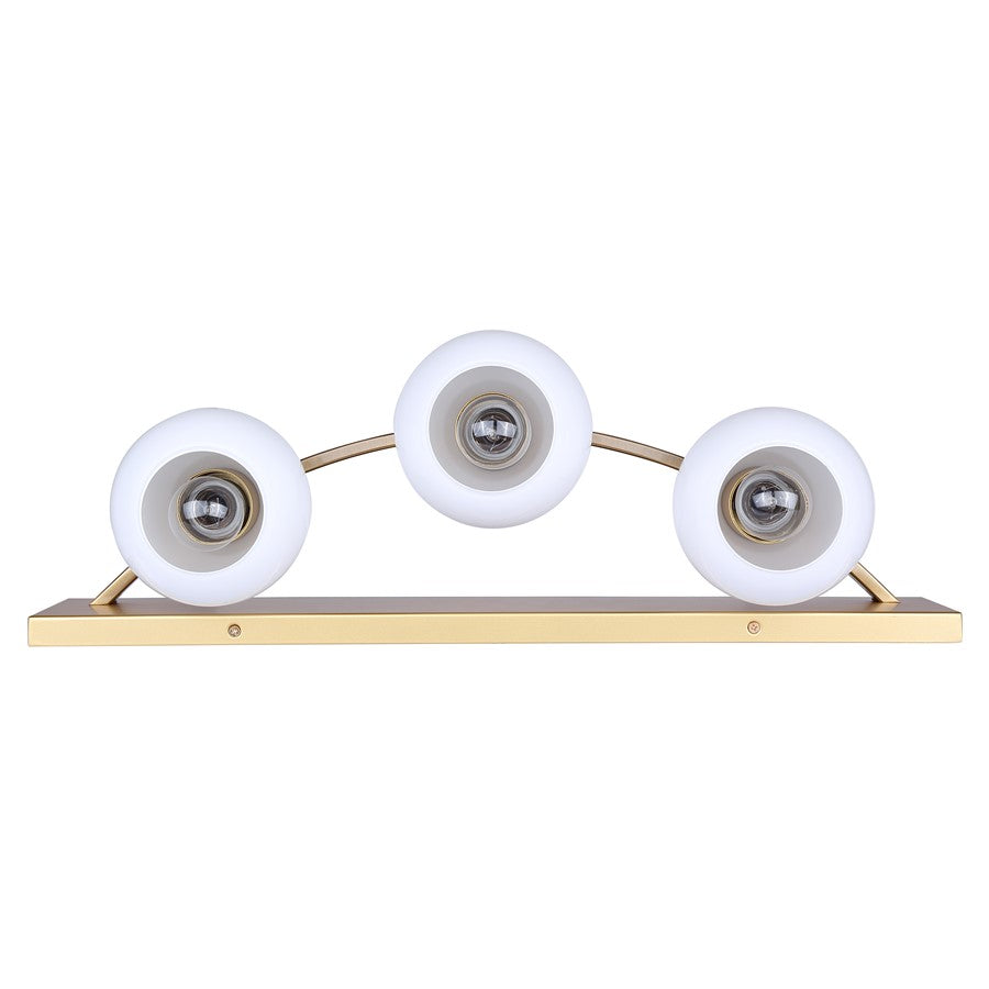 Canarm Monroe 24in 3-Light Vanity Light | Gold Metal and Opal Glass | Bathroom & Powder Room | 24 x 8 x 6.75 in | Model IVL1169A03GDP