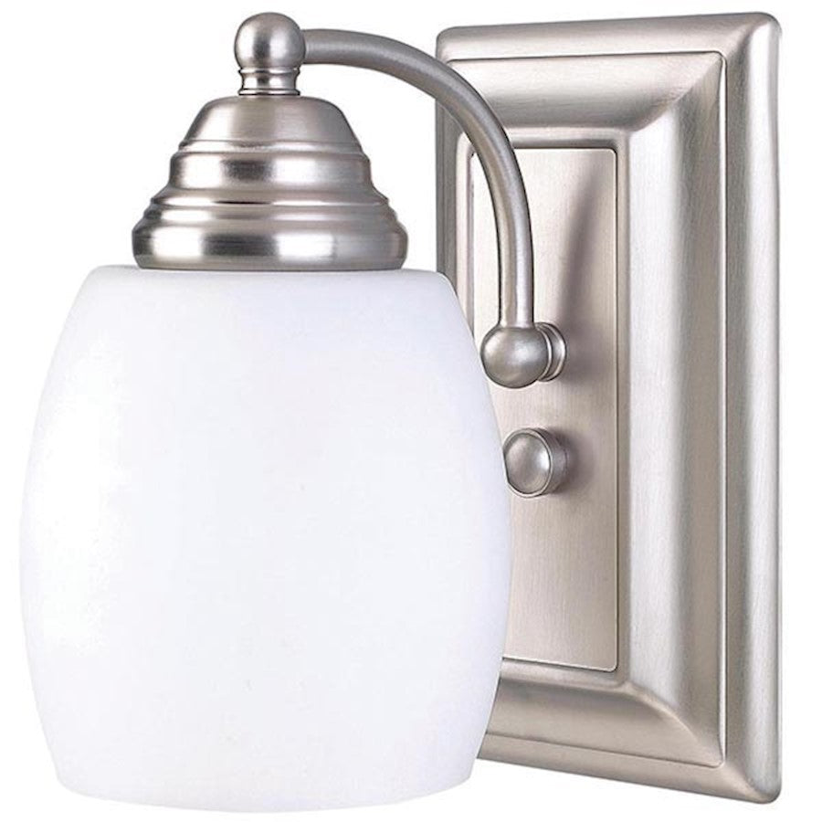 Canarm Griffin 7.25in 1-Light Vanity Light | Brushed Pewter Steel and White Opal Glass | Bathroom Vanity | 7.25 x 4.625 x 7.25 in | Model IVL259A01BPT