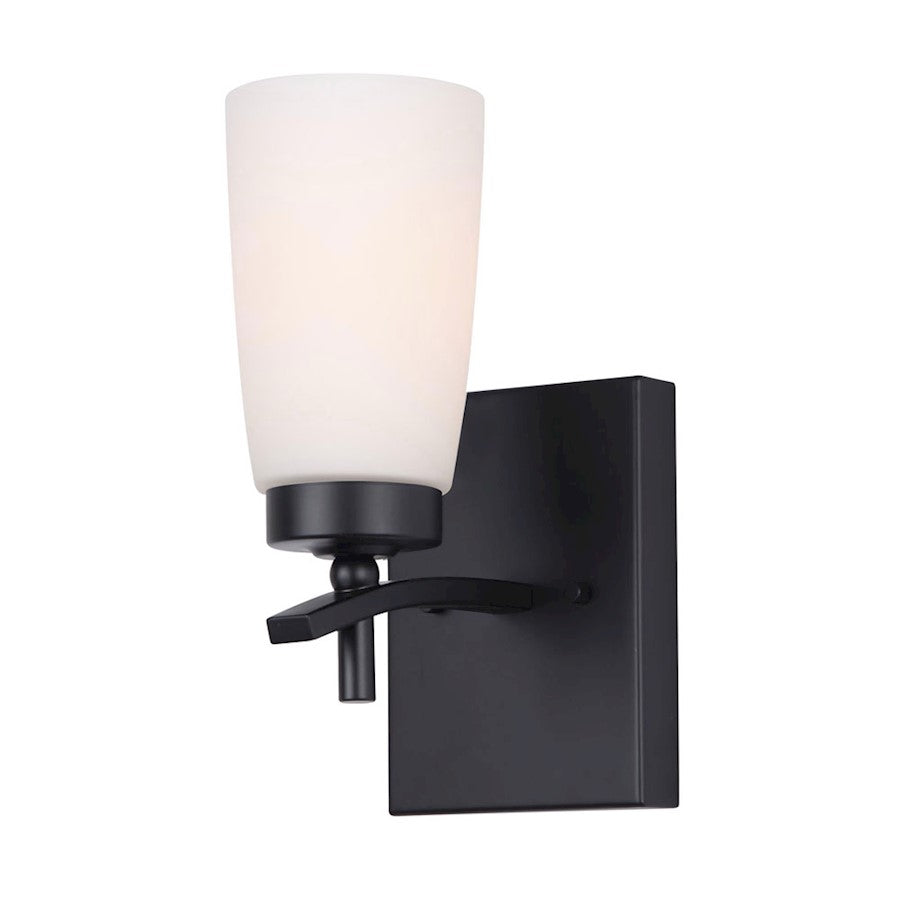 Canarm Portia 10in 1-Light Wall Sconce | Matte Black Metal and Flat Opal Glass | Bathroom & Hallway | 6.25 x 4.75 x 10.25 in | Model IVL326A01BK