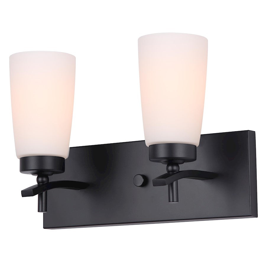 Canarm Portia 2-Light Vanity | Matte Black and Flat Opal Glass | Bathroom Vanity Light | 13.75 x 6.25 x 9.5 in | Model IVL326A02BK