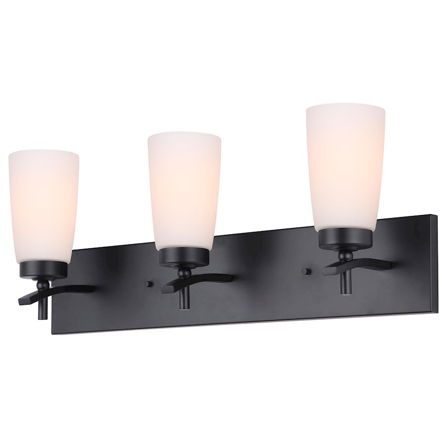Canarm Portia 3-Light Vanity | Matte Black and Flat Opal Glass | Bathroom Vanity Light | 24 x 6.25 x 9.5 in | Model IVL326A03BK