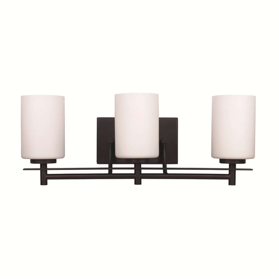 Canarm Carlton 3-Light Vanity | Oil Rubbed Bronze and White Flat Opal Glass | Bathroom Vanity Light | 21 x 7.25 x 8.25 in | Model IVL363A03ORB