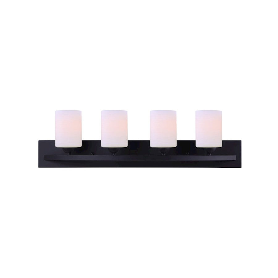 Canarm Hampton 32in 4-Light Vanity Light | Transitional Matte Black and White Line Painted Glass | Bathroom Vanity | Model IVL370A04BK