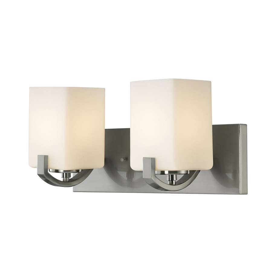 Canarm Palmer 2-Light Vanity | Brushed Nickel and White Opal Glass | Bathroom & Powder Room | 16 x 6.75 x 7.75 in | Model IVL422A02BN