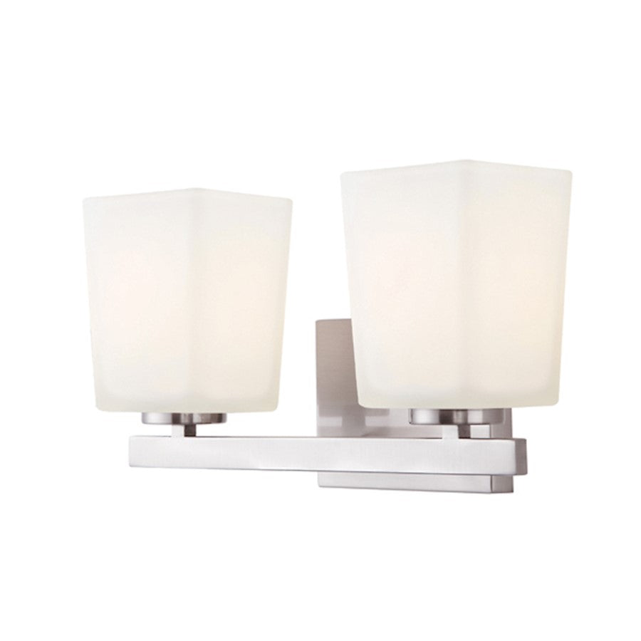 Canarm Hartley 14in 2-Light Vanity | Mid-Century Brushed Nickel and White Opal Glass | Bathroom & Powder Room | 14 x 6 x 8 in | Model IVL472A02BN