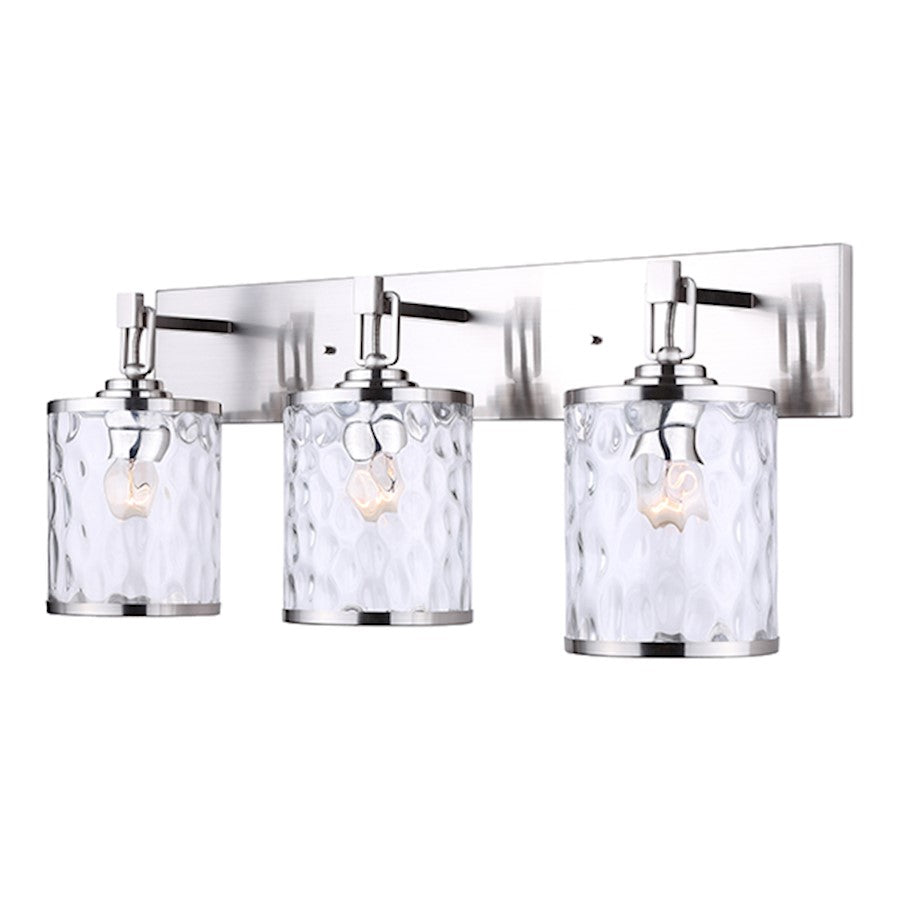 Canarm Cala 24in 3-Light Vanity | Brushed Nickel and Water Mark Glass | Bathroom Vanity Light | 24 x 7 x 10 in | Model IVL677A03BN