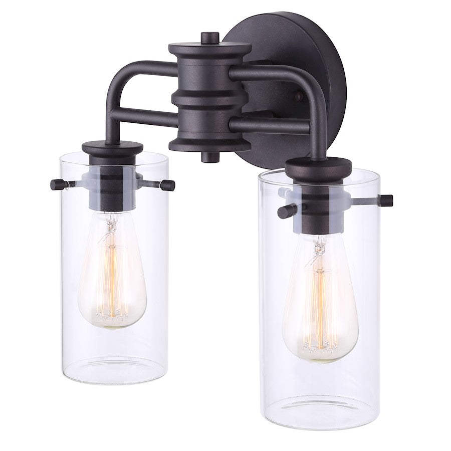 Canarm Albany 14in 2-Light Vanity | Oil Rubbed Bronze and Clear Glass | Bathroom Vanity Light | 14 x 6 x 13 in | Model IVL679A02ORB