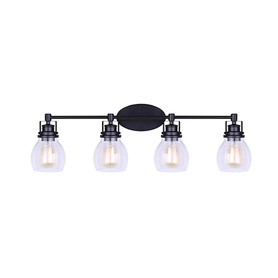 Canarm Carson 33in 4-Light Vanity Light | Industrial Matte Black and Clear Seeded Glass | Bathroom & Powder Room | Model IVL705A04BK