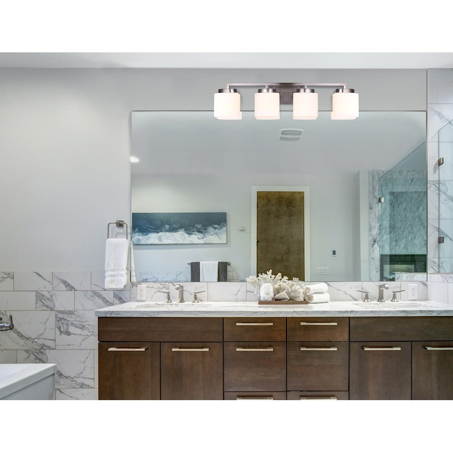 Canarm Sutherland 4-Light Vanity Light | Brushed Nickel and Flat Opal Glass | Bathroom Vanity | 31 x 6 x 8 in | Model IVL751A04BN