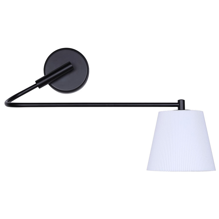 Canarm Aspen 22in 1-Light Wall Sconce | Matte Black and White Pleated Fabric Shade | Bedroom, Living Room & Hallway | Model IWF1201A01BK
