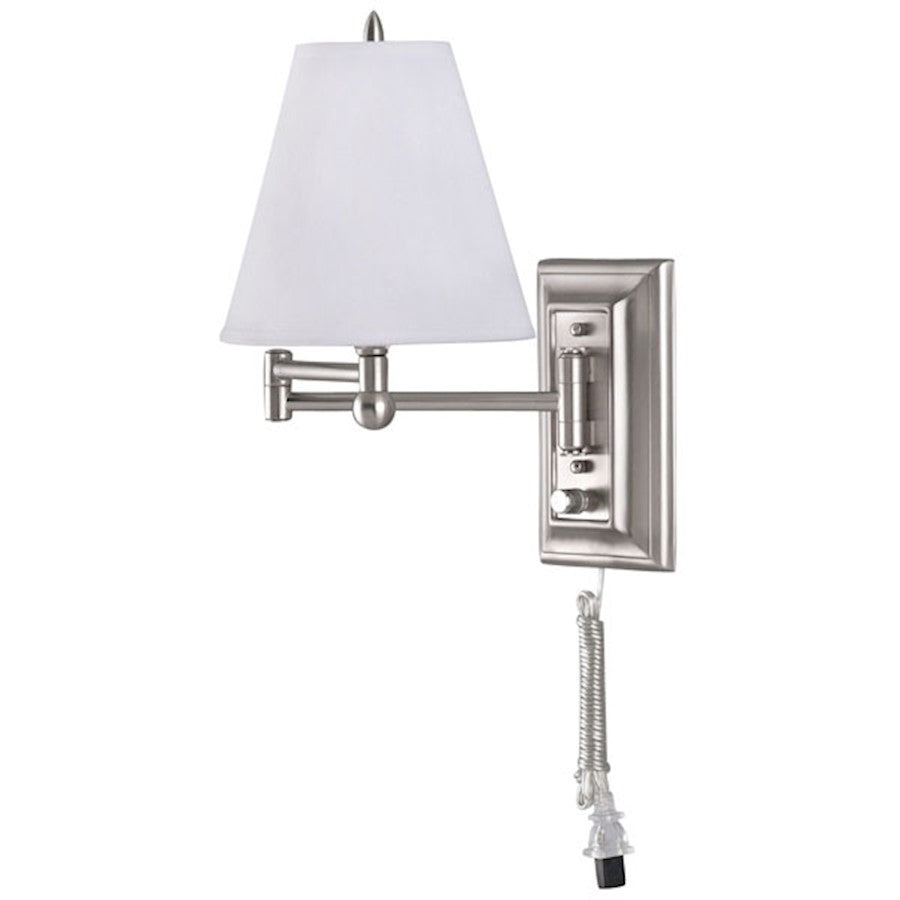 Canarm 1-Light Swing Arm Wall Sconce | Brushed Pewter and Fabric Shade | Bedroom, Living Room & Hallway | 7 x 7 x 12 in | Model IWF151D