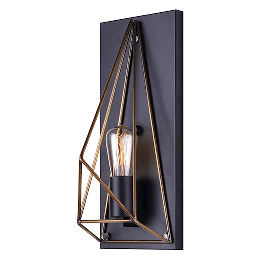 Canarm Greer 14in 1-Light Wall Sconce | Industrial Matte Black and Gold Cage | Hallway & Living Room Accent | 6 x 5.5 x 14 in | Model IWL676A01BKG
