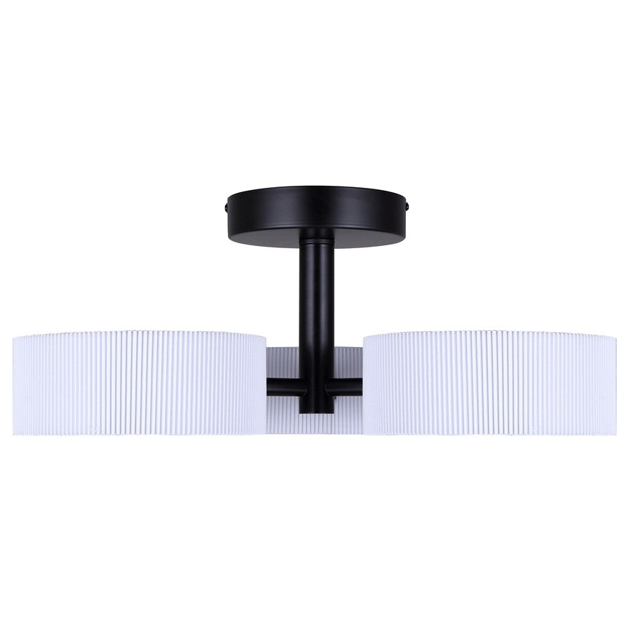 Canarm Carmynn 21in 3-Light Semi Flush Mount | Modern Matte Black and White Ribbed Fabric Shades | Bedroom & Living Room | Model LSF288A03BK