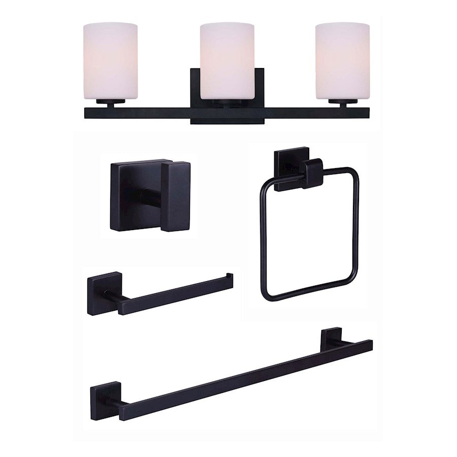 Canarm Jae 3-Light Bath Vanity Combo | Matte Black Metal and Flat Opal Glass | Bathroom Vanity & Grooming | 6.4 x 4.75 in Backplate | Model R5JAE-BK