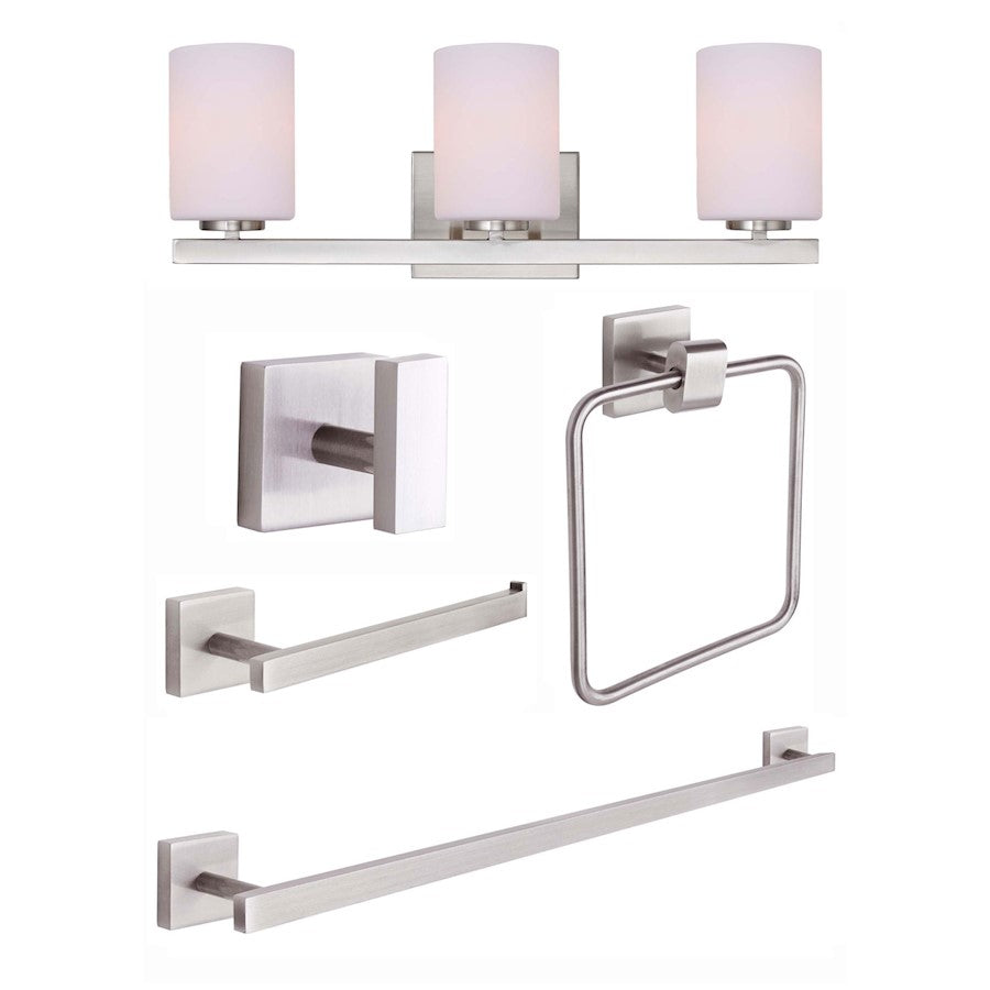 Canarm Jae 3-Light Bath Vanity Combo | Brushed Nickel Metal with Flat Opal Glass | Bathroom & Powder Room | 6.4 x 4.75 in Backplate | Model R5JAE-BN
