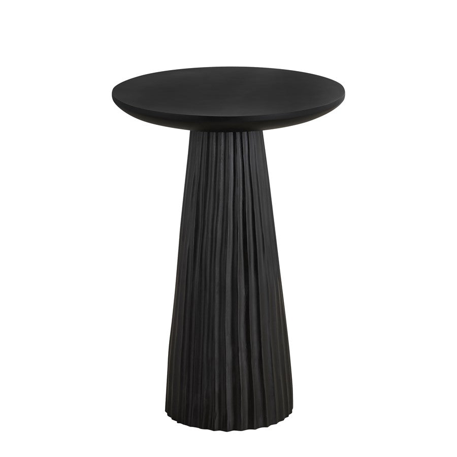 Canarm Jai 15in Round Side Table | Black Mango Wood Ribbed Design | Living Room & Bedroom Accent | 15 x 15 x 22 in | Model SAF3