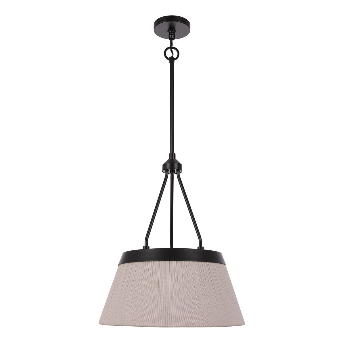 Craftmade Yates 16in 3-Light Pendant | Coastal Flat Black and Cotton Rope | Kitchen Island & Dining Room | 16 x 19.5 in | Model 61693-FB