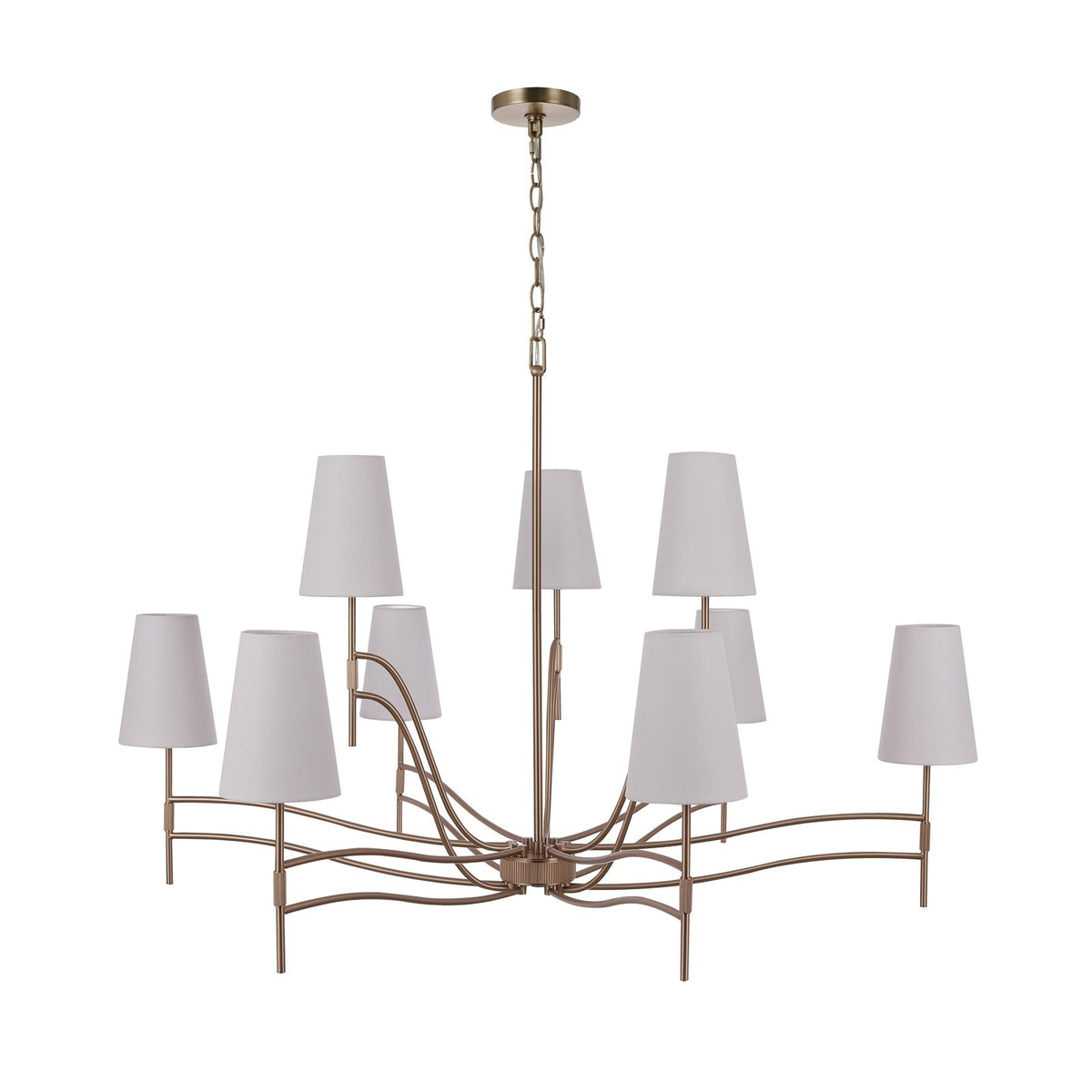 Craftmade Astor 44in 9-Light Chandelier | Transitional Satin Brass and White Linen | Dining Room & Foyer | 44.5 x 22 in | Model 61929-SB