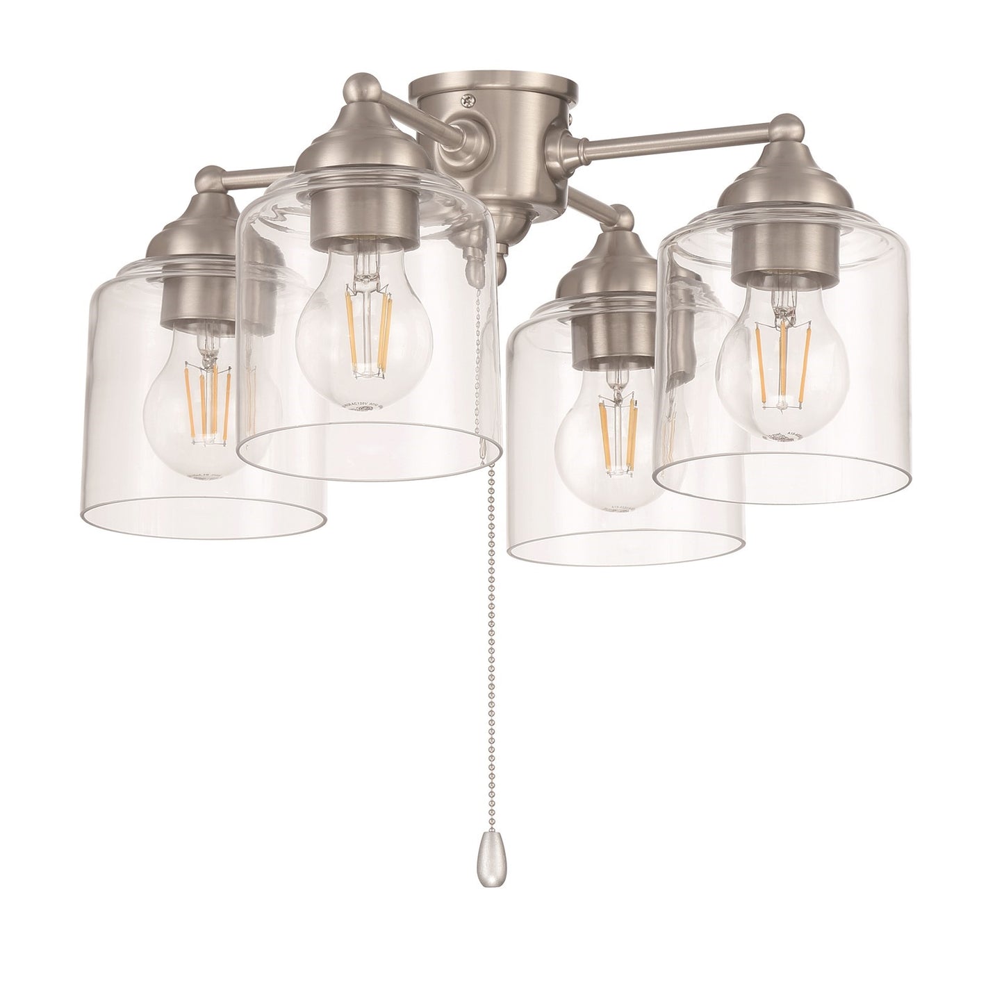 Craftmade 4-Light Ceiling Fan Light Kit | Brushed Polished Nickel Steel and Clear Glass | Indoor Universal Mount | 8 x 16.13 x 8 | Model LK2606-4L-LED-BNK
