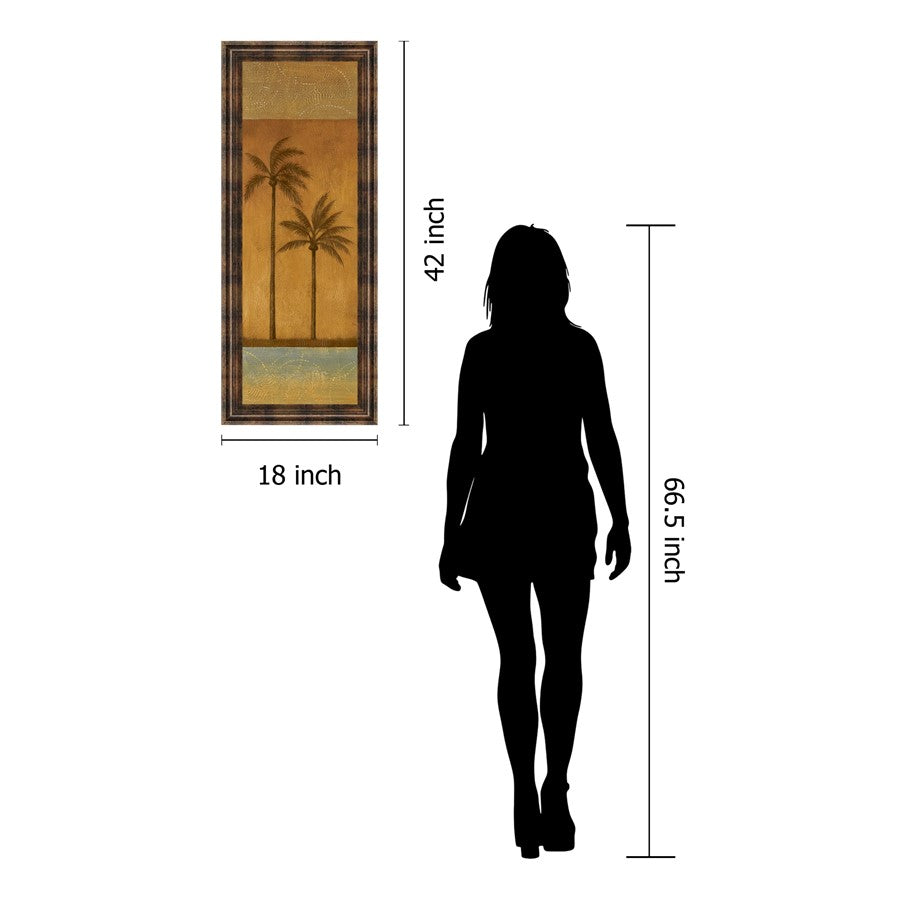 Classy Living Golden Palm II 18x42in Wall Art | Contemporary Mixed Media on Paper in Dark Chocolate MDF Frame | Living Room, Bedroom & Office | Model 1231