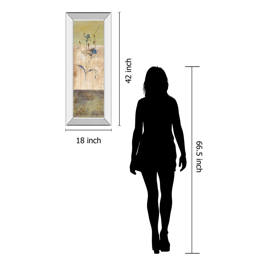 Classy Living Kimono Bloom 18x42in Vertical Wall Art | Contemporary Floral on Paper with Mirrored Frame | Living Room & Bedroom Decor | 18 | Model 1240MF