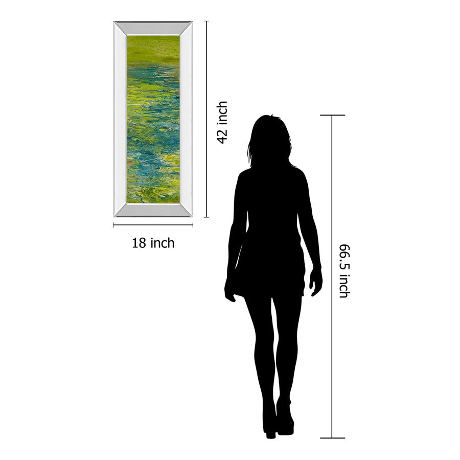 Classy Living Lakeside Flow 18x42in Vertical Wall Art | Contemporary Abstract Mixed Media on Paper with Mirrored Frame | Living Room & | Model 1458MF