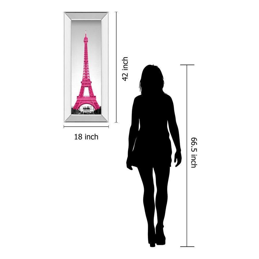 Classy Living Magenta Eiffel Tower Wall Art 18x42in | Transitional Mirrored Frame | Living Room & Bedroom Decor | 18 x 42 x 3 in | Model 1613MF
