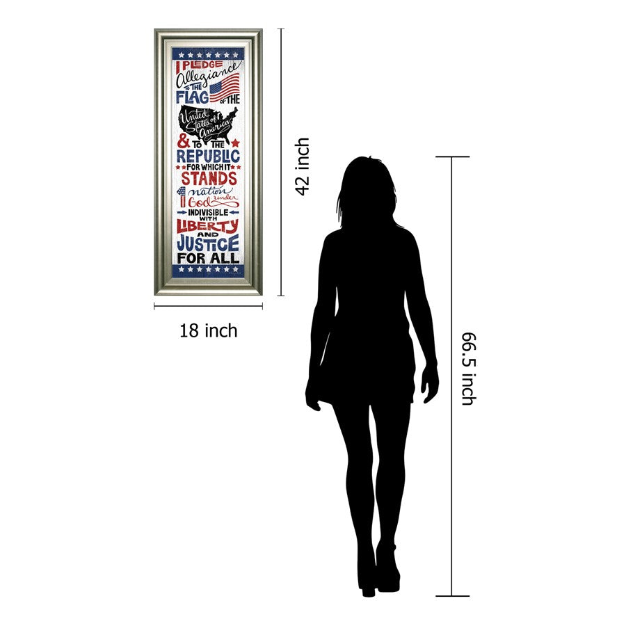 Classy Living Pledge of Allegiance 18x42in Framed Wall Art | Contemporary Patriotic Red White Blue | Living Room & Office Decor | 1 x 18 x 42 | Model 1628