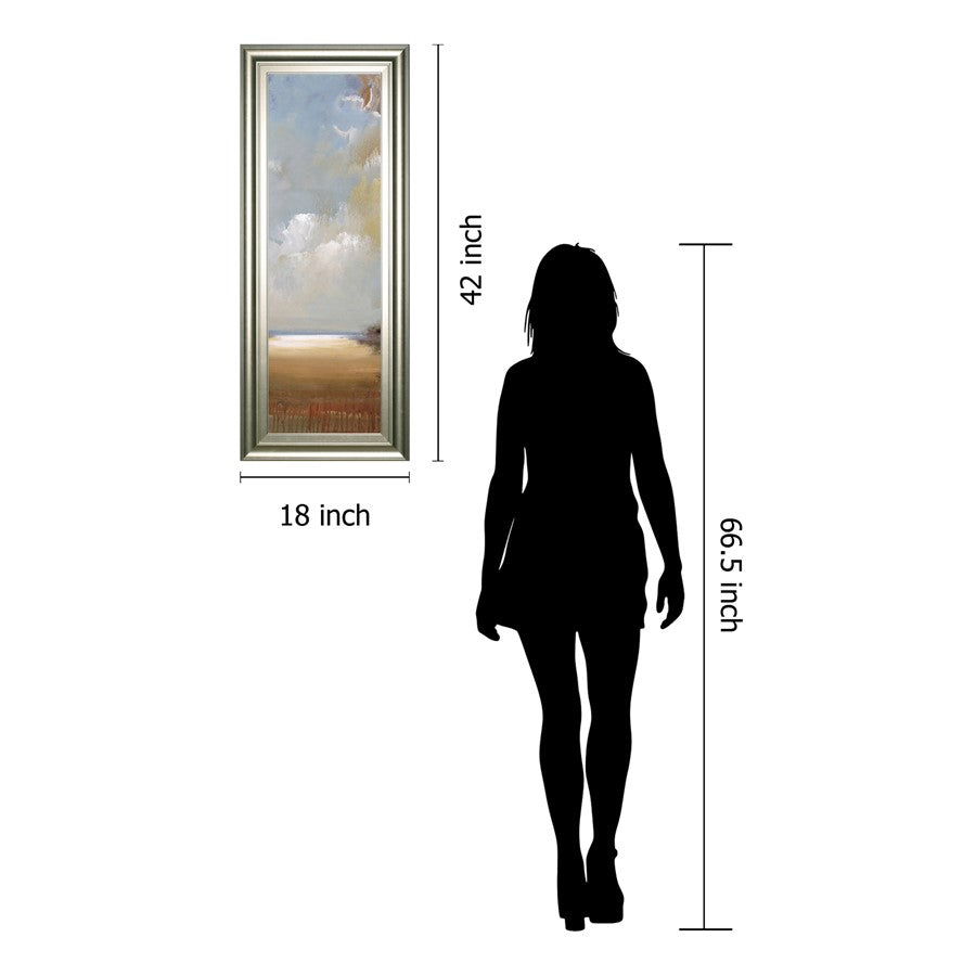 Classy Living Serene Skies 18x42in Vertical Wall Art | Contemporary Coastal Mixed Media on Paper with Silver Serenity MDF Frame | Living Room | Model 1710