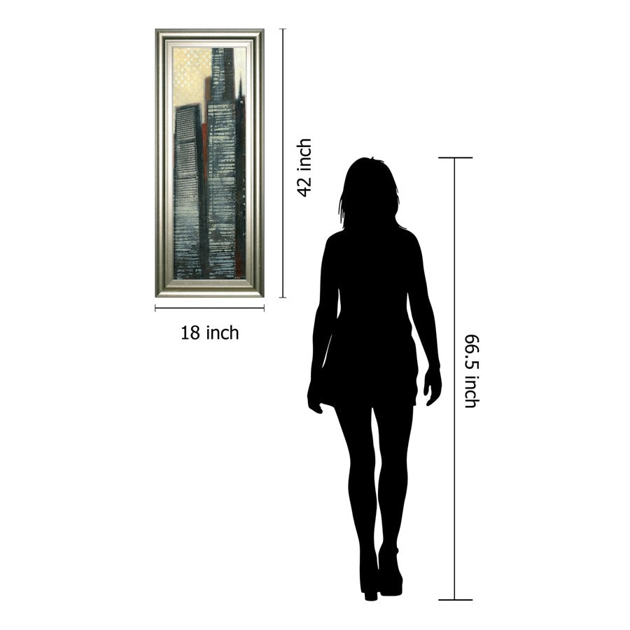 Classy Living City Silhouettes 42in Vertical Wall Art | Contemporary Silver Serenity MDF Frame | Living Room & Office Decor | 18 x 42 x 1 in | Model 1763