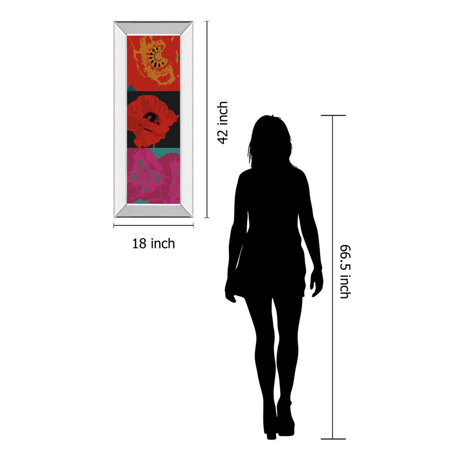 Classy Living Vivid Petal Harmony 18x42in Wall Art | Contemporary Multicolor Poppy Triptych with Mirrored Frame | Living Room & Bedroom | Model 1896MF