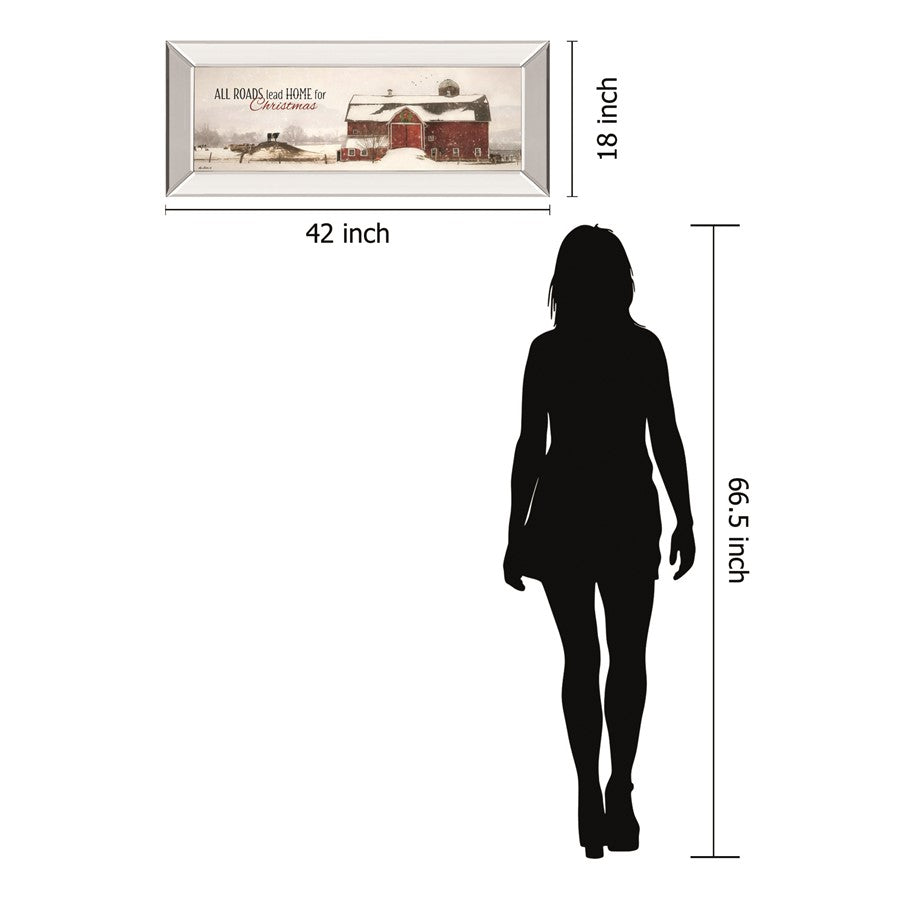 Classy Living Holiday Barn Scene Wall Art 42x18in | Traditional Mirrored Frame | Living Room & Entryway Decor | 42 x 18 x 3 in | Model 1944MF