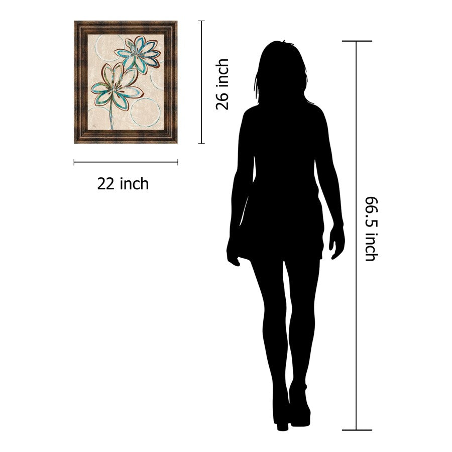 Classy Living Teal Bloom Wall Art 22x26in | Contemporary Graphic Art on Paper in Dark Chocolate MDF Frame | Living Room & Bedroom Decor | 1 x | Model 4909