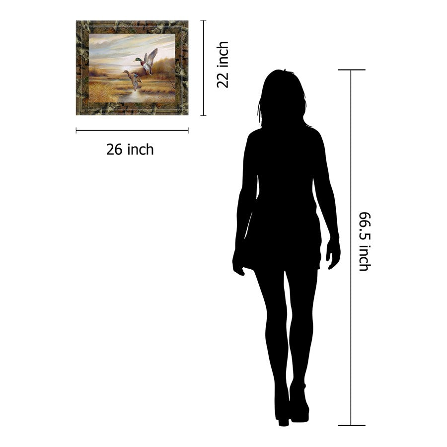 Classy Living Mallard Flight Wall Art 26x22in | Traditional Brown MDF Frame with Glass | Living Room & Office Wildlife Decor | 1 x 26 x 22 in | Model 8207