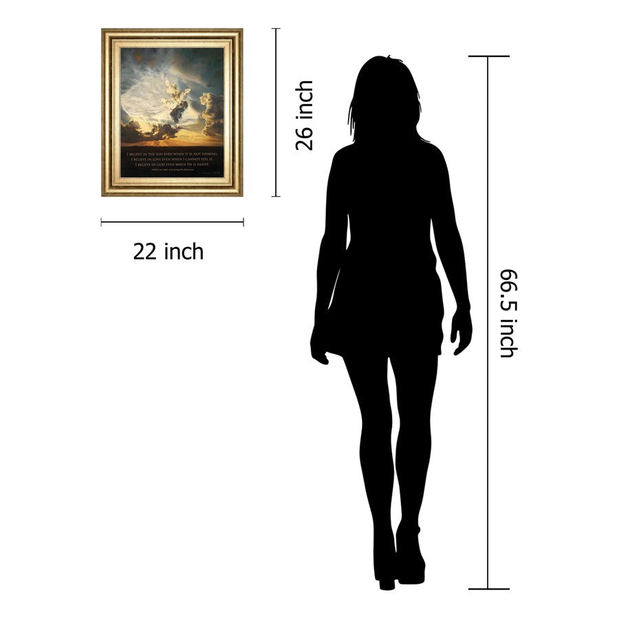 Classy Living Believe Sunset Wall Art 22x26in | Contemporary Gilded Radiance MDF Frame | Living Room & Office Inspirational Decor | 1 x 22 x | Model 8298