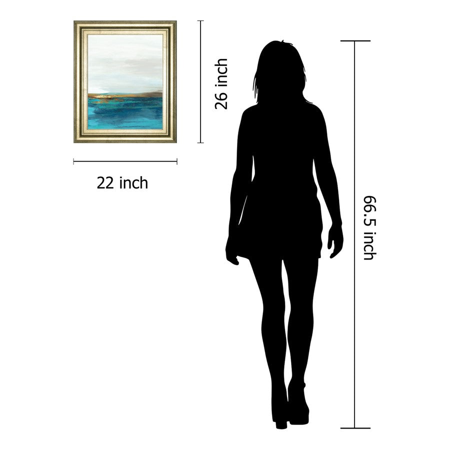 Classy Living Tranquil Horizon 22x26in Wall Art | Contemporary Mixed Media on Paper in Crisp Chardonnay MDF Frame | Living Room & Bedroom | Model 8614