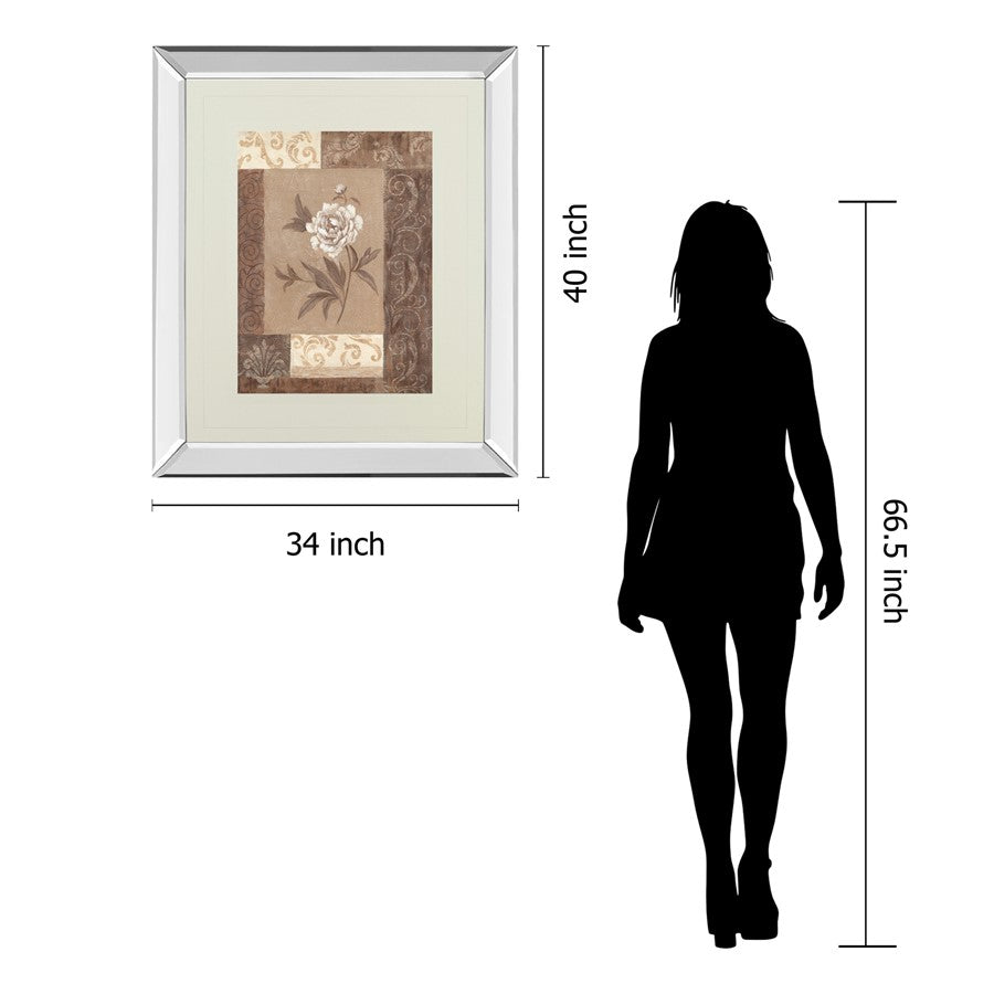 Classy Living Peony Elegance 34x40in Wall Art | Transitional Mirrored Frame | Living Room, Bedroom & Office Decor | 3 x 34 x 40 in | Model DM2172MF
