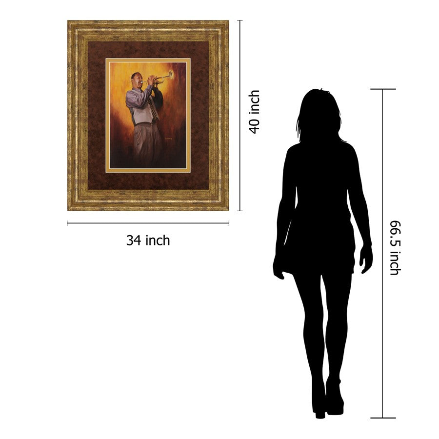 Classy Living Soulful Trumpeter 34x40in Wall Art | Contemporary Gilded Framed Print with Real Glass | Living Room & Office Decor | 34 x 40 | Model DM5140