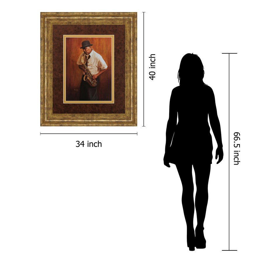 Classy Living Saxophone Serenade 34x40in Wall Art | Contemporary Gilded Frame, Paper on MDF | Living Room & Music Room Decor | 34 x 40 x 1 | Model DM5141