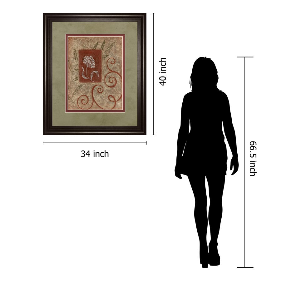 Classy Living Botanical Scrolls 34x40in Wall Art | Contemporary Multicolor Paper on MDF in Dark Chocolate Frame | Living Room & Bedroom | Model DM5173